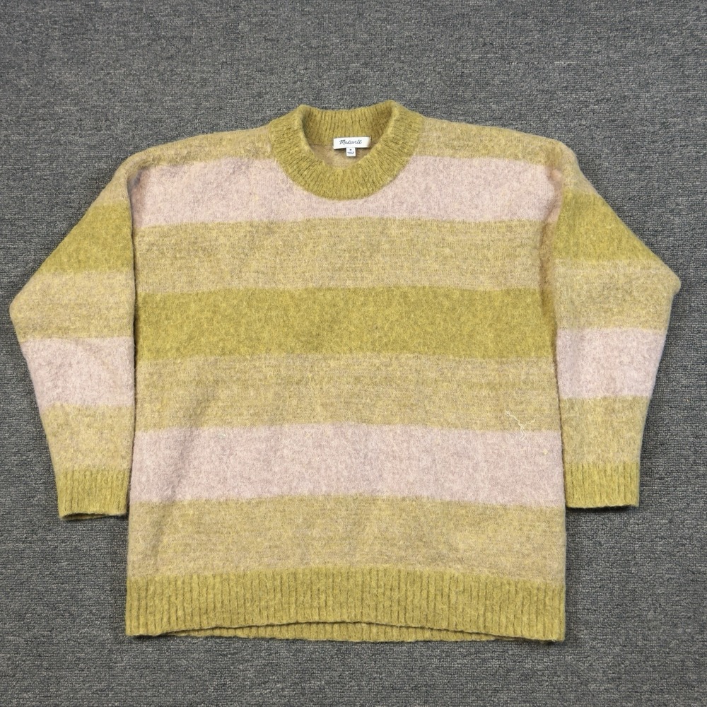Madewell Women's Alpaca Blend Two Tone Striped Sweater Size Medium Crew Neck